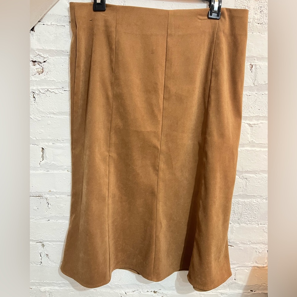 90s Vintage Faux Suede Knee High Skirt Pleated Size 10 Made in USA